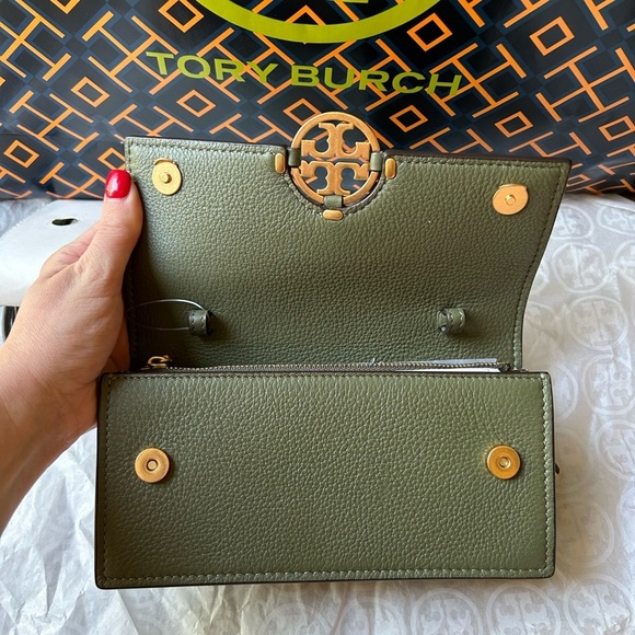 Tory Burch Miller Wallet Crossbody Bag Palm Leaf Green Gold - Picture 5 of 16